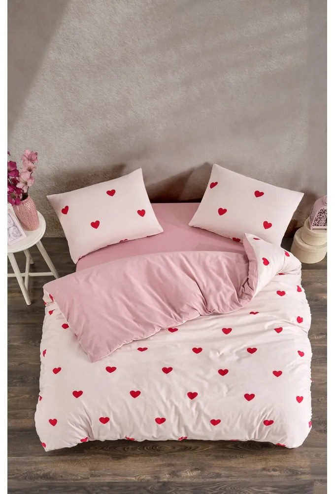 Lenjerie de pat roz pentru pat dublu, extinsă cu cearceaf inclus, cu 4 piese 200x220 cm Red Heart – Mila Home