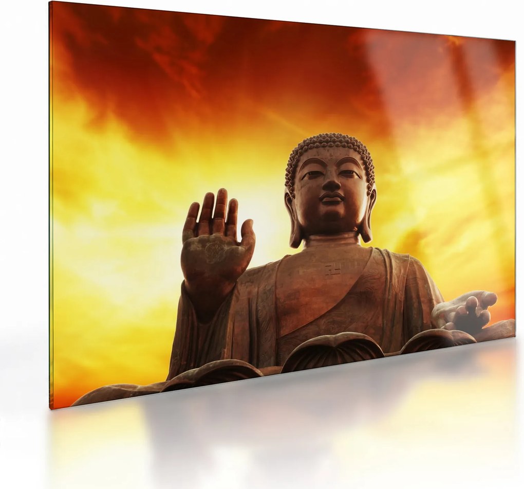 Tablou pe sticlă - Buddha cu fundal roșu și galben (70x50 cm)