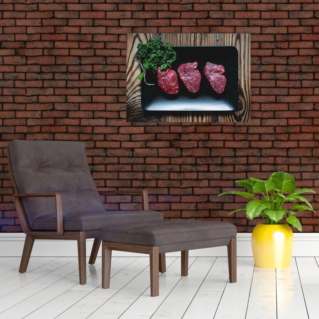 Tablou pe sticlă cu carne pe farfurie (70x50 cm)