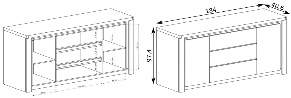 Comodă Livia 08 (cu iluminat LED) (Stejar ribbeck + Alb lucios). 1057864