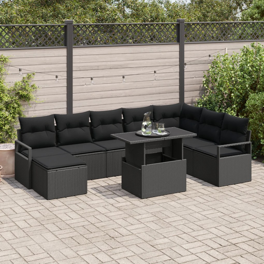 vidaXL Set de canapele pentru grădină cu pernă 9 pcs Negru