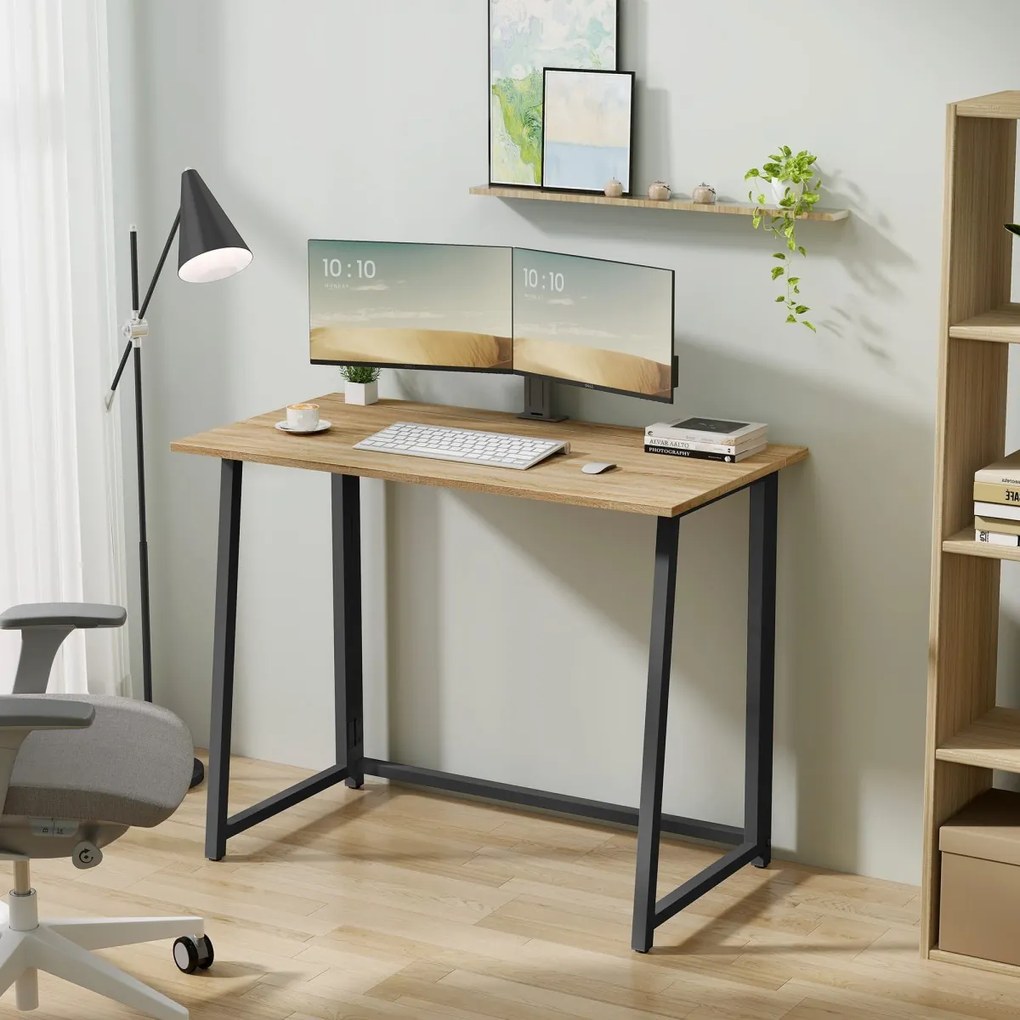 Set pentru birou – birou pliabil ZARIMO 80×40 cm stejar sonoma + scaun de birou AVOLA VELVET gri deschis