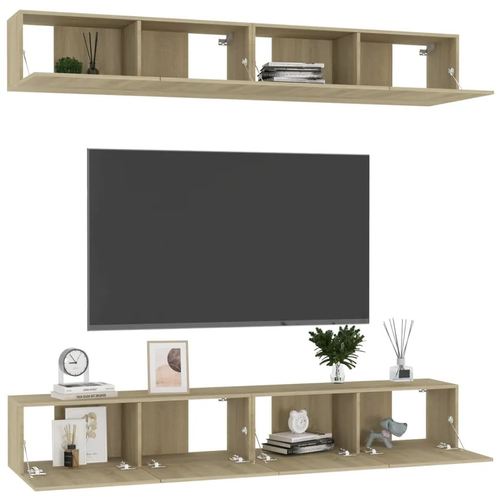 Comode TV, 4 buc., stejar sonoma, 100x30x30 cm, PAL 4, Stejar sonoma, 100 x 30 x 30 cm