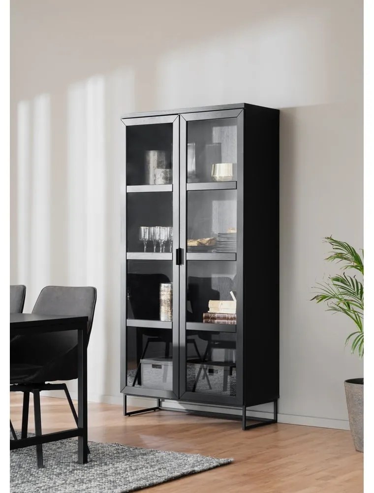 Vitrină în culoare naturală din lemn masiv de stejar 95x195 cm Everett - Rowico