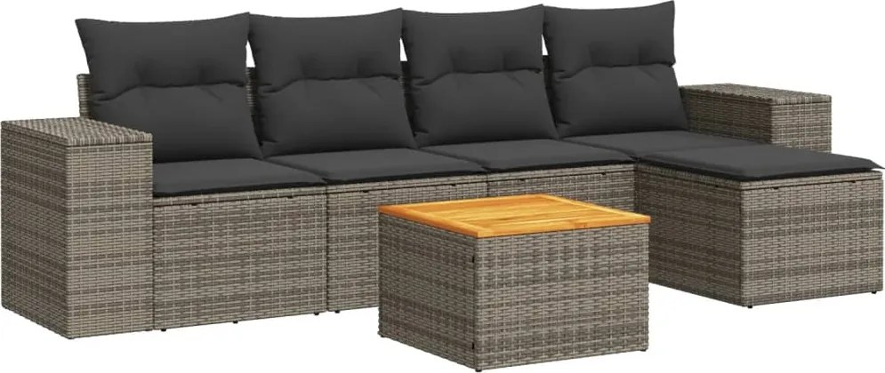 vidaXL Set mobilier grădină cu perne, 6 piese, gri, poliratan