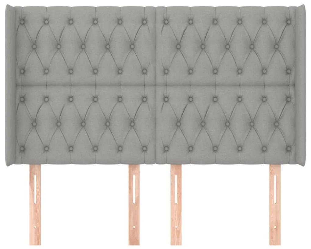 Tablie de pat cu aripioare gri deschis 147x16x118 128 cm textil 1, Gri deschis, 147 x 16 x 118 128 cm