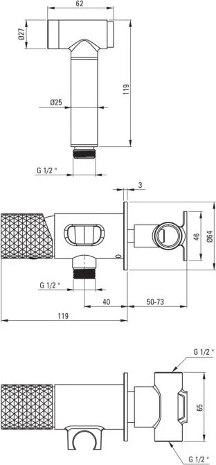 🚿 Baterie pentru bideu încastrată SILIA HEXA, cu duș de mână tip bidetta – Finisaj auriu periat – Cod BHS_R34M