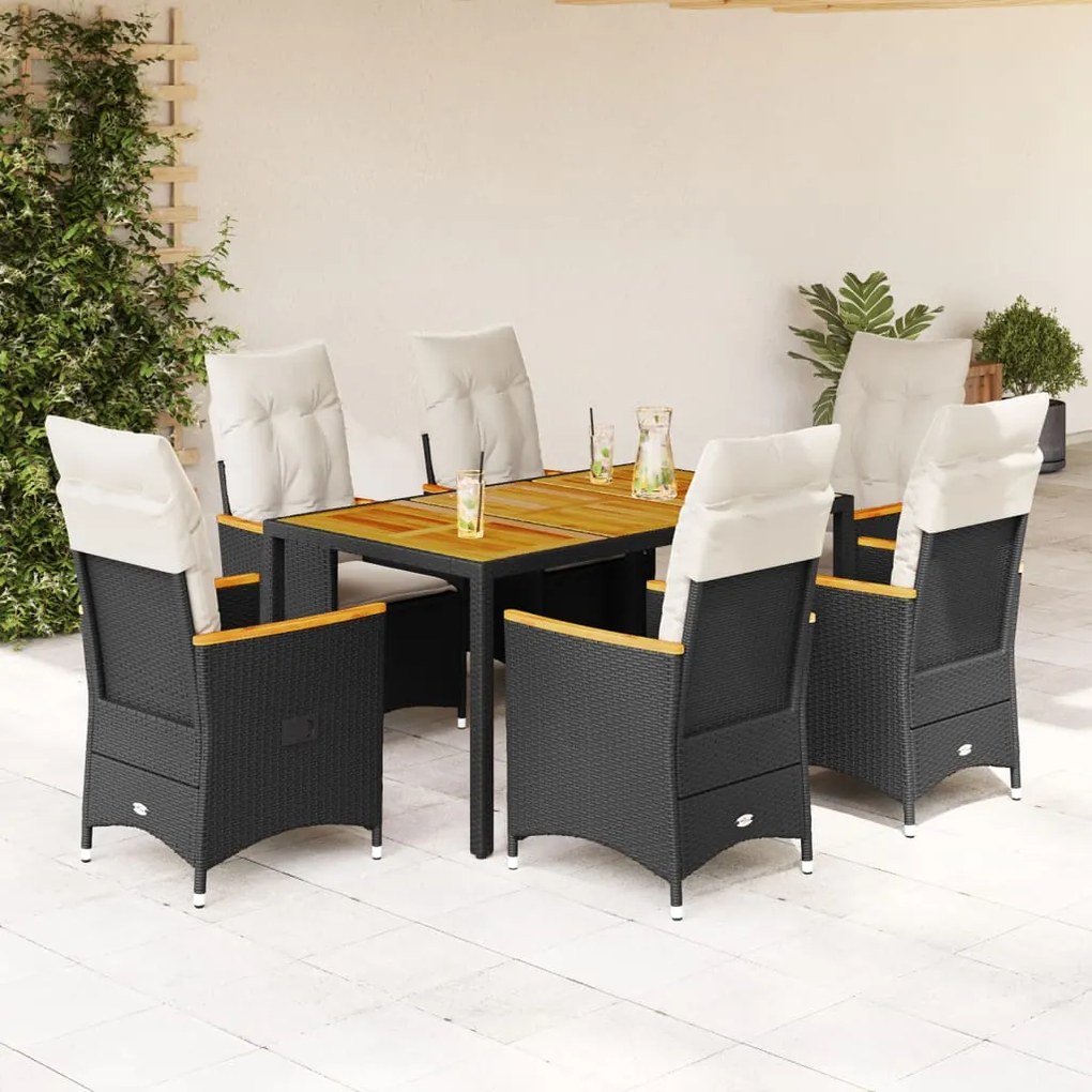 vidaXL Set mobilier de grădină cu perne, 7 piese, negru, poliratan