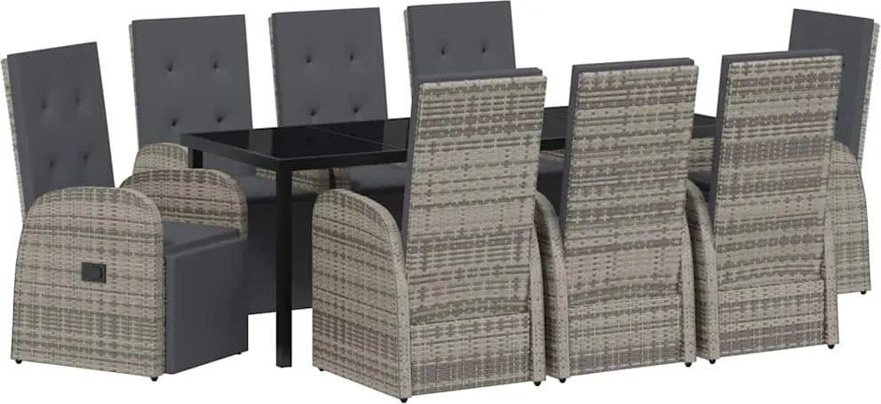 vidaXL Set de masă pentru grădină cu pernă 9 pcs Gri poliratan