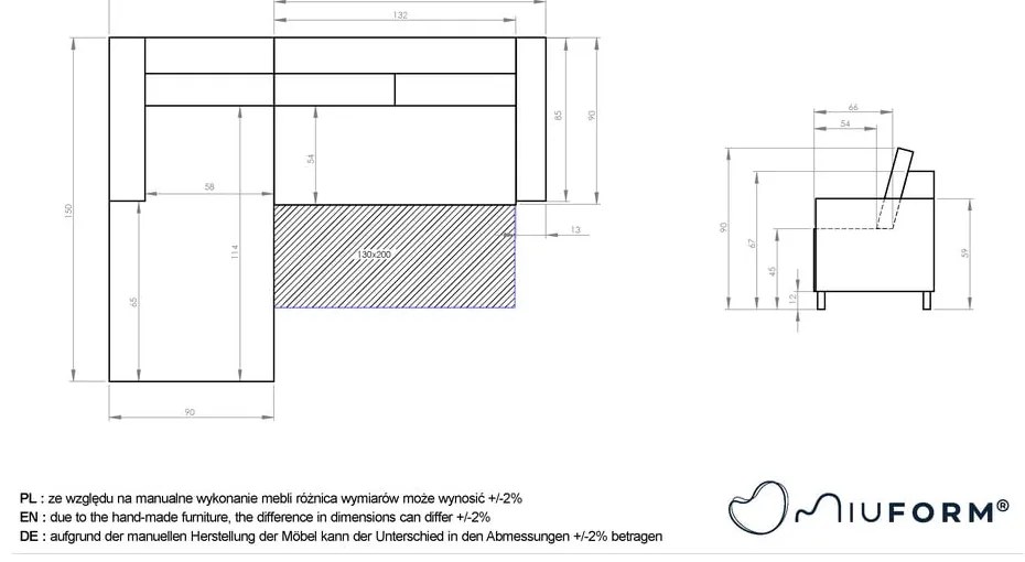Colțar extensibil cu șezlong pe partea stângă Miuform Charming Charlie, gri antracit