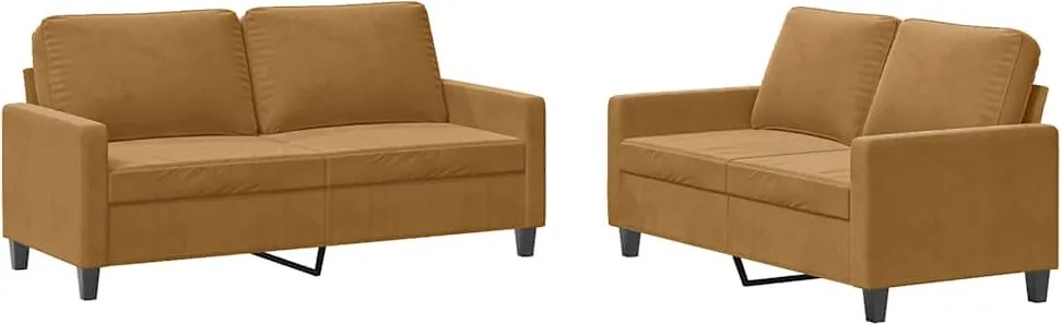 vidaXL Set de canapele cu perne, 2 piese, maro, catifea