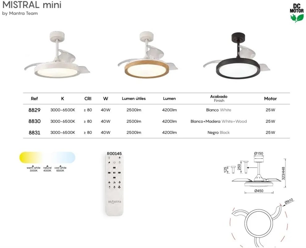 Lustra LED CCT cu ventilator si telecomanda MISTRAL Mini negru MA-8831