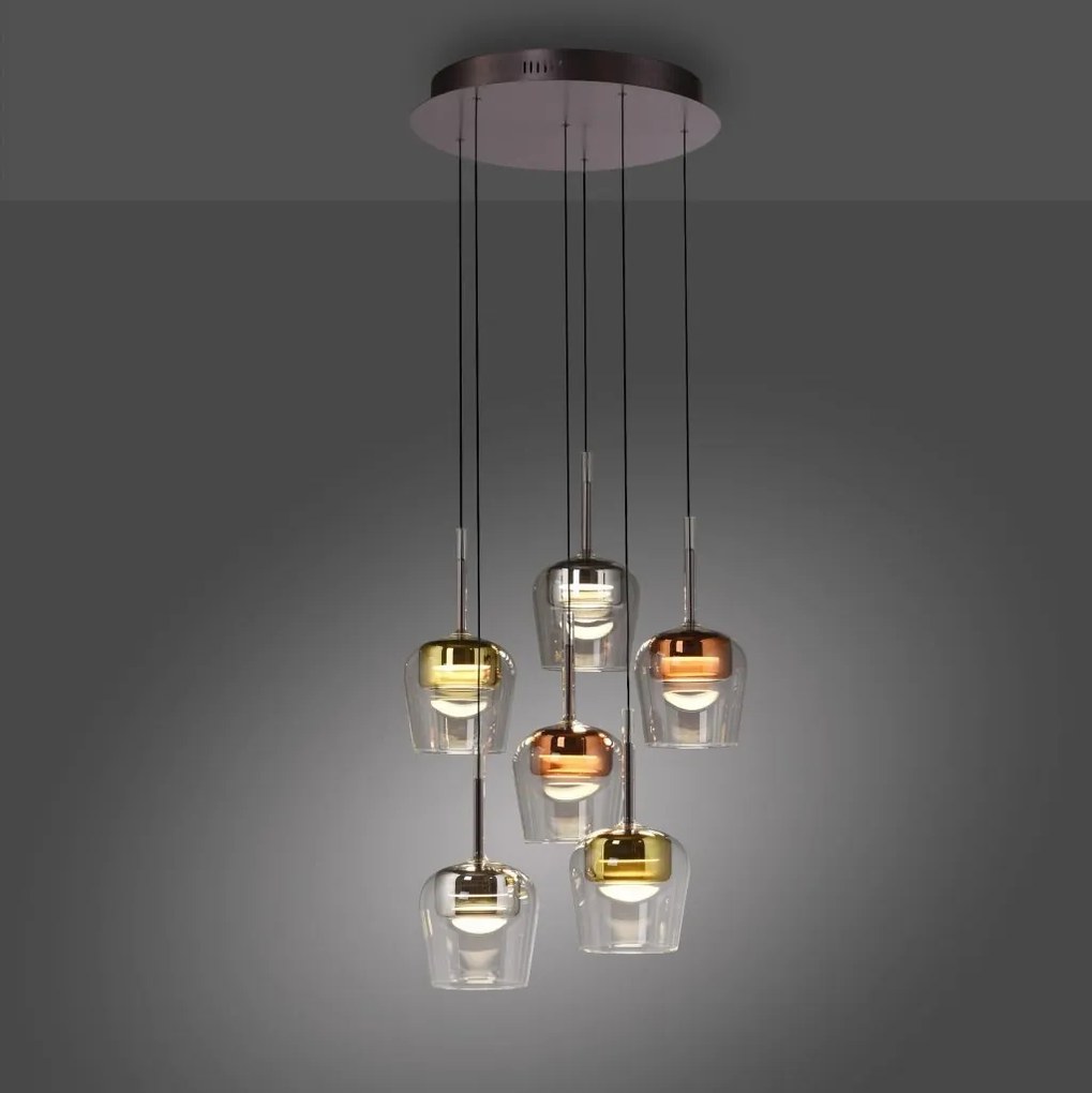 Lustra LED Smart cu telecomanda, CCT, 6 pendule, sticla, multicolor, Q-KON