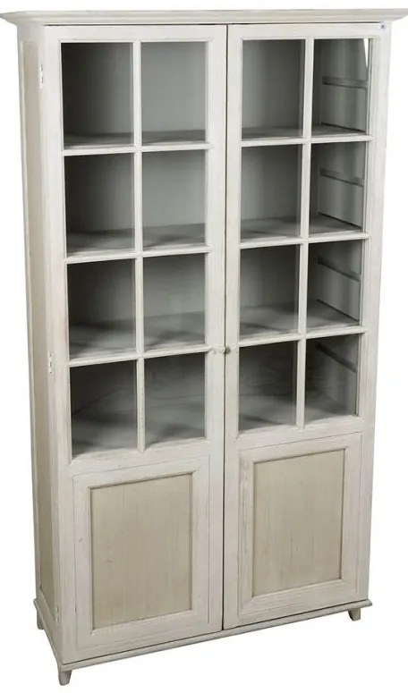 Bufet inalt cu 2 usi, alb, din lemn masiv de pin reciclat, aspect vintage, Lhettie