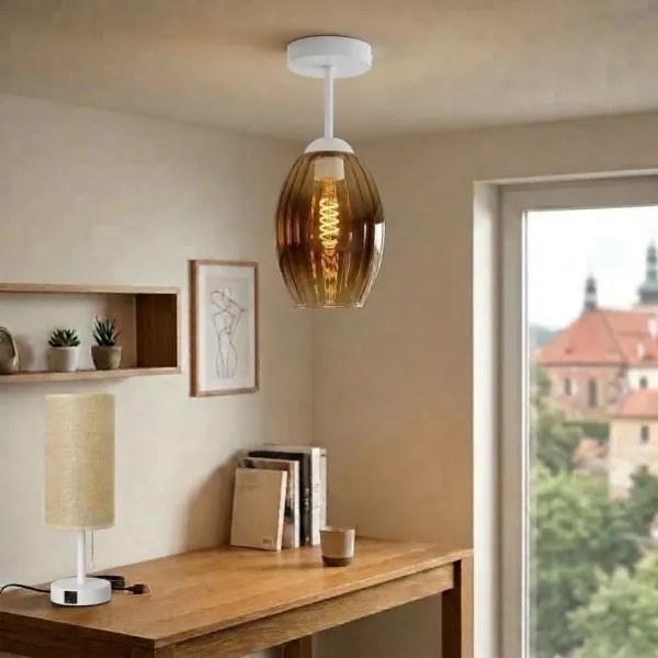 BRILAGI - lustră LED aplicată R GLASS 1xE27/60W/230V Ø 17 cm alb/bej fumuriu