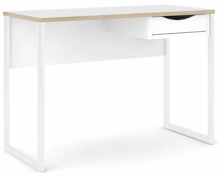 Birou alb EFREM PLUS 513 cu 1 sertar si blat cu decor de stejar