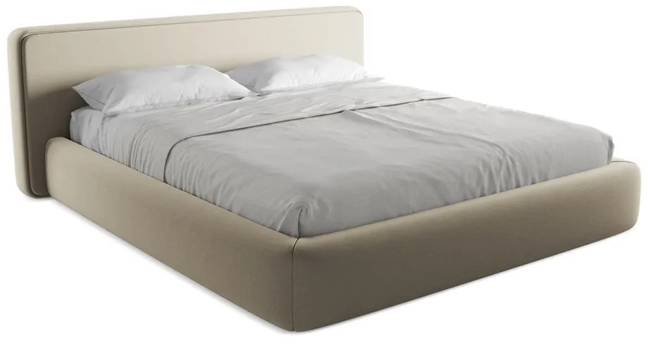 Pat matrimonial bej tapițat cu spațiu de depozitare cu somieră 180x200 cm Kiana – Makamii