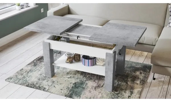 Masă extensibilă ADONIS cu poliță, gri beton/alb