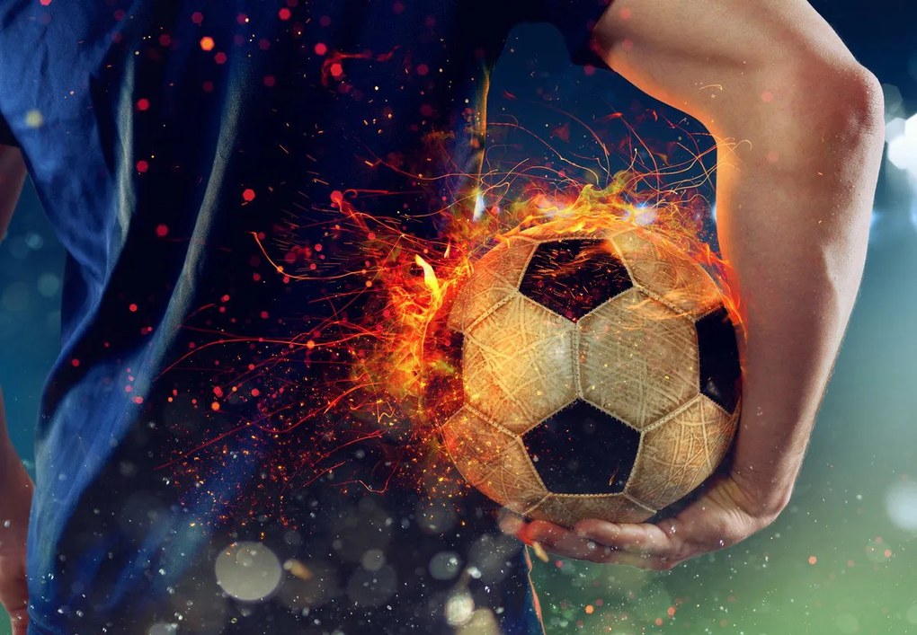 Fototapet - Minge de fotbal în flăcări (147x102 cm)