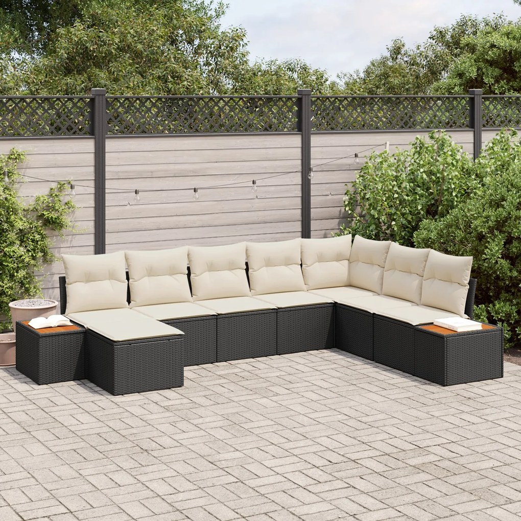 vidaXL Set de canapele pentru grădină cu pernă 8 pcs Negru Rattan poli