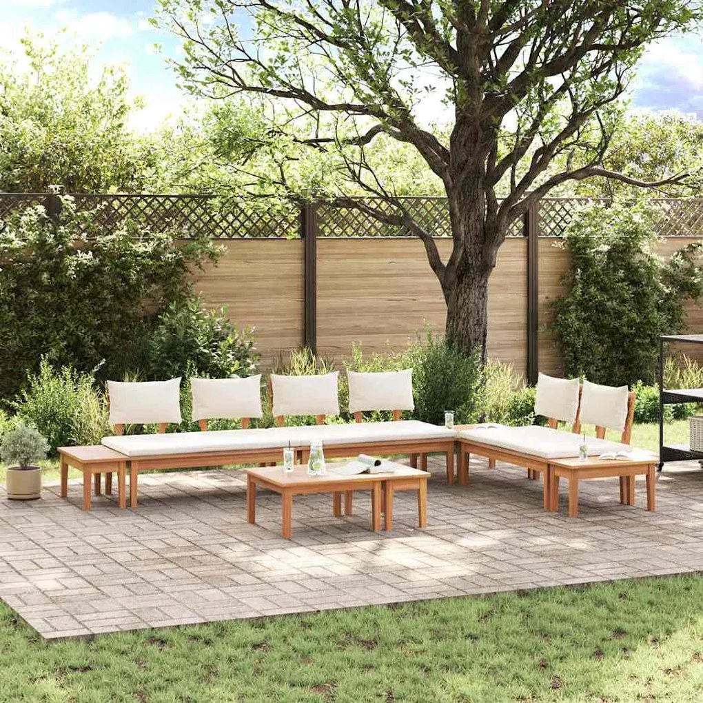 vidaXL Set de Bănci pentru Grădină cu pernă 5 pcs Maro și Crem