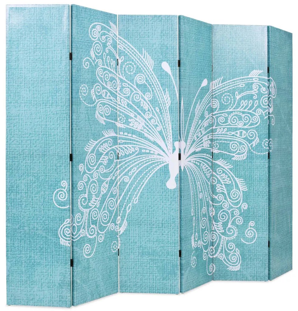 245888 vidaXL Paravan cameră pliabil, albastru, 228 x 170 cm, fluture