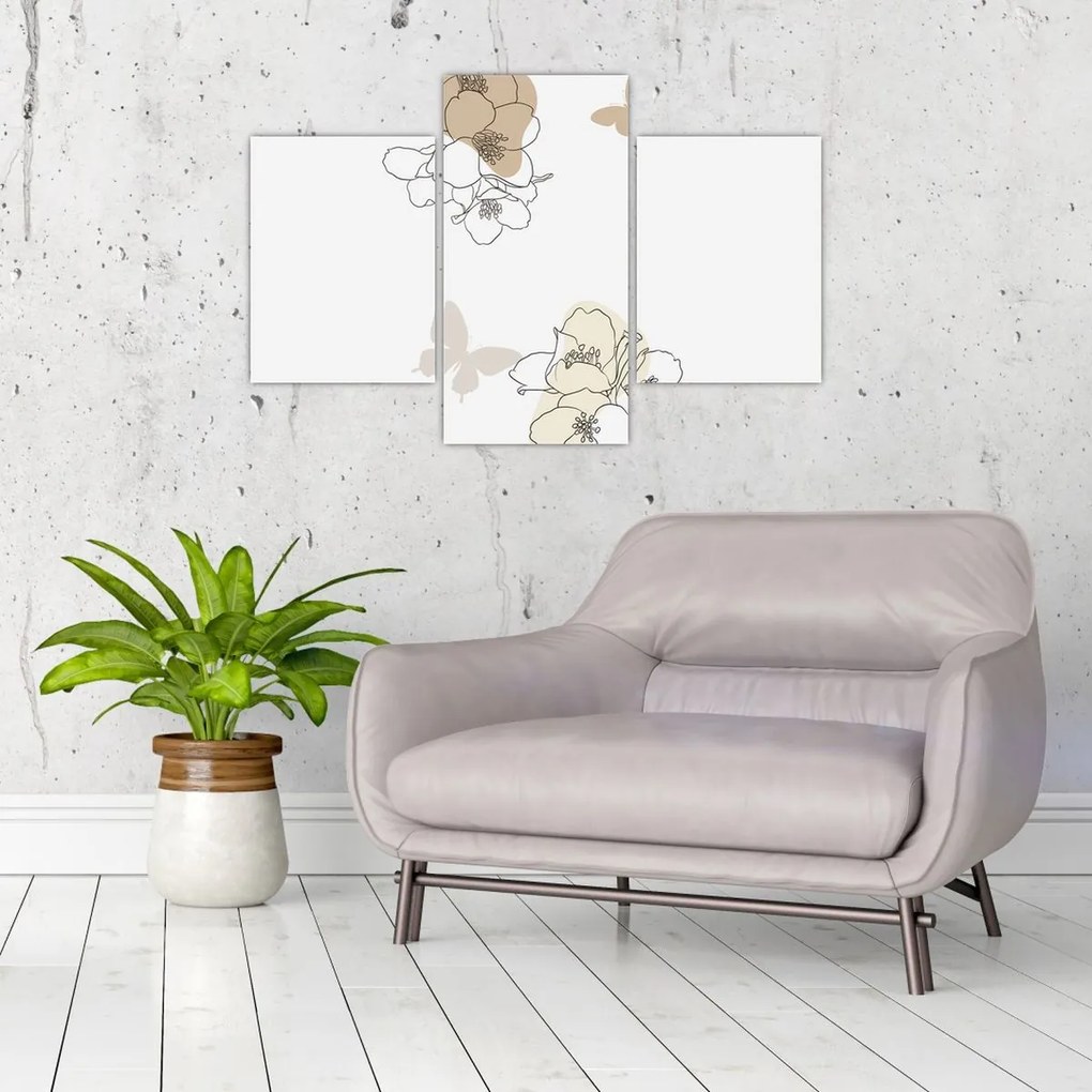 Tablou - Flori bej cu fluture N⁰2 (90x60 cm)