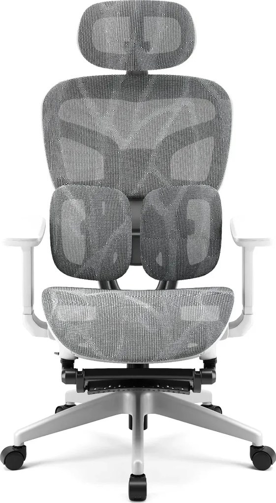 RESIGILAT- AEROMAX PRO 620LK-SY Scaun ergonomic, cotiere 6D, Tetiera 3D, Suport lombar dublu ajustabil, Suport picioare, Umeras, Full Mesh, Gri