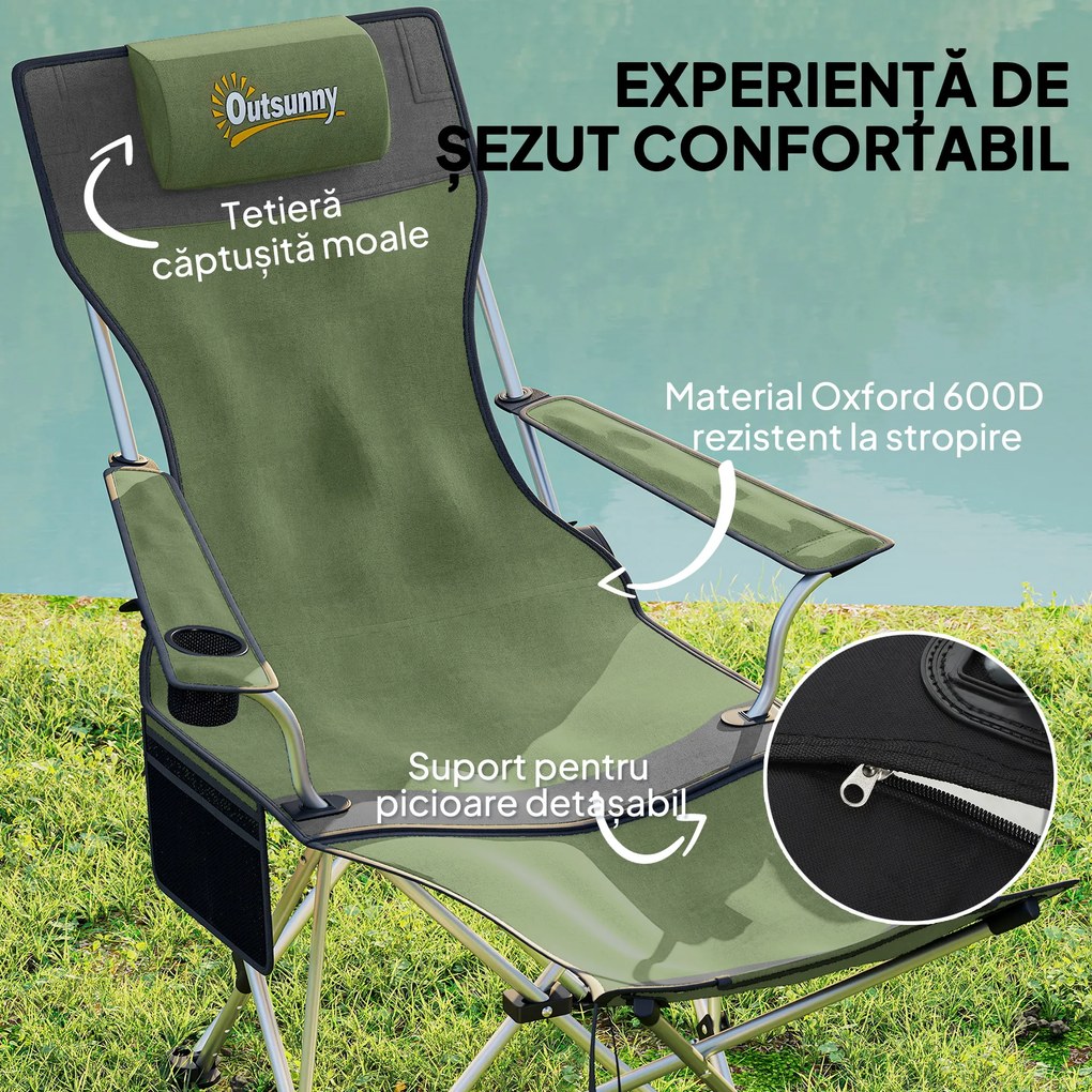 Outsunny Set de 2 Scaune de Camping Pliabile cu Suport pentru Picioare Detașabil, 82x100x88 cm, Negru | Aosom Romania