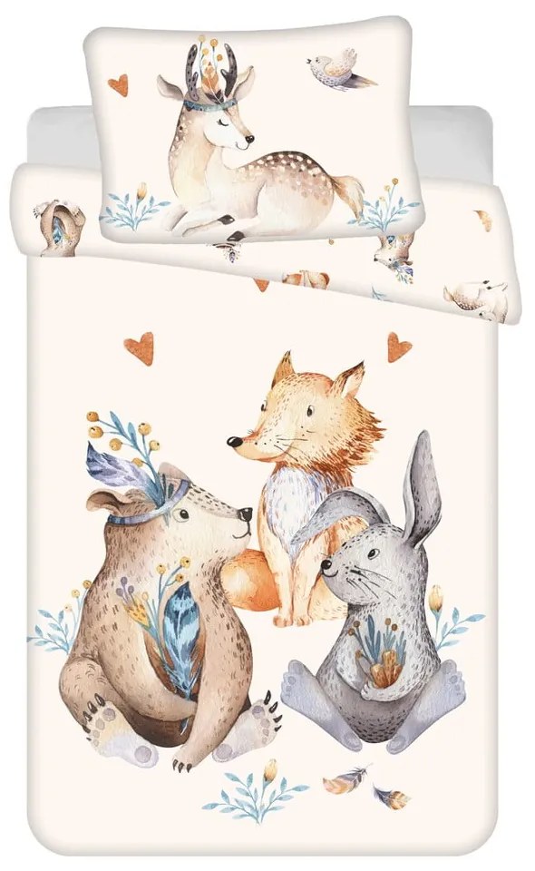 Lenjerie de pat pentru copii bej din bumbac pentru pătuț 100x135 cm Animals "Woodland" – Jerry Fabrics