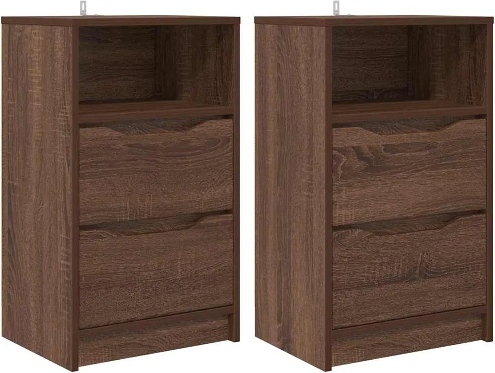 vidaXL Mese de noptieră cu sertar 2 pcs Stejar închis 40 x 30 x 467 cm