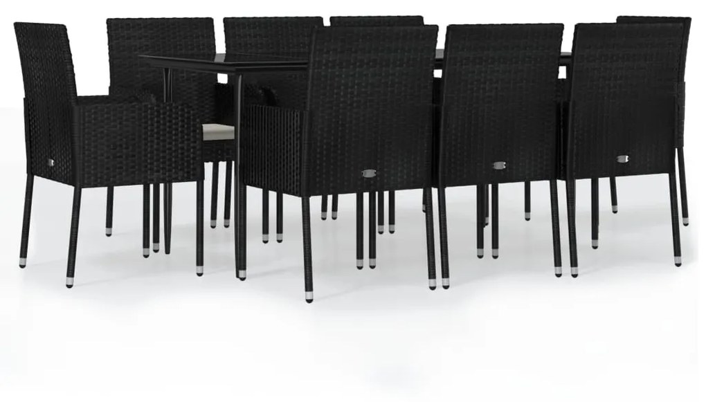 3185146 vidaXL Set mobilier de grădină cu perne, 9 piese, negru, poliratan