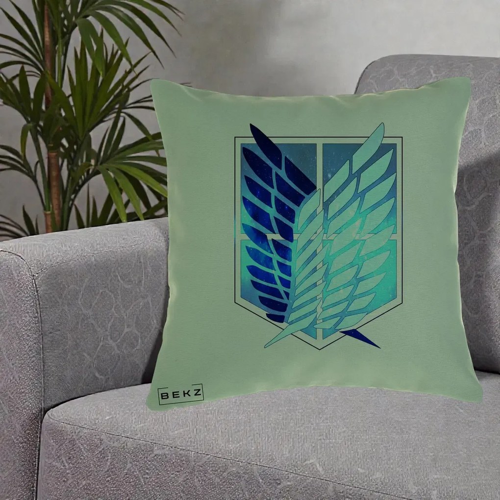 Perna Personalizata Attack on Titan Wings of Freedom, 40x40 cm, Verde, Husa Detasabila, Perna Inclusa, BEKZ®
