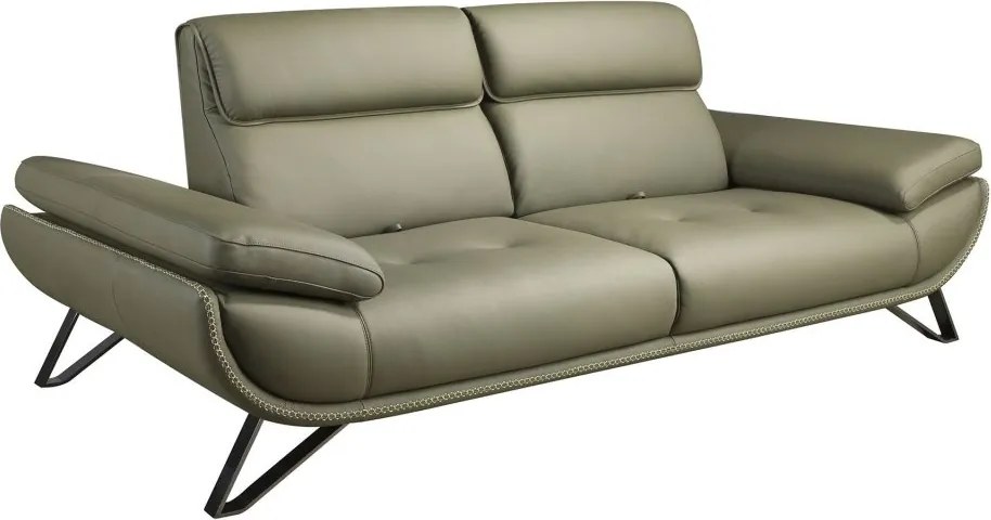 Canapea 3 locuri, tapitata cu piele naturala, spatar rabatabil Verde masliniu