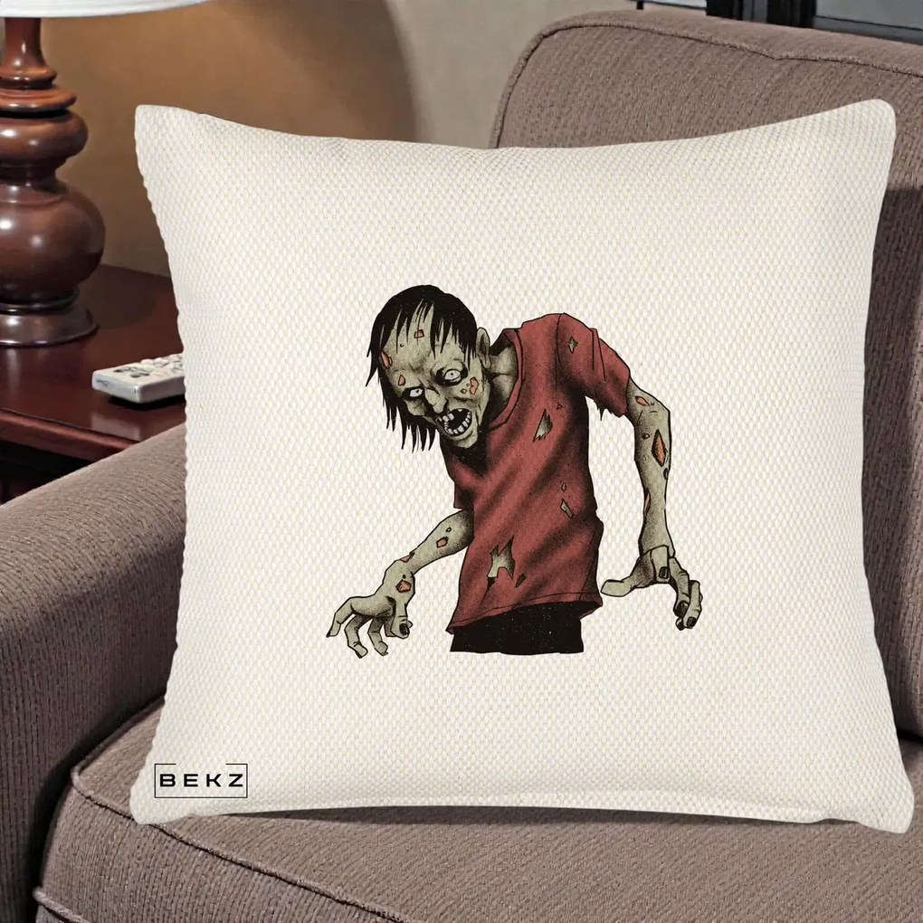 Perna Decorativa Halloween Zombie Infricosator, 40x40 cm, Crem Reliefat, Husa Detasabila, Perna Inclusa, BEKZ®