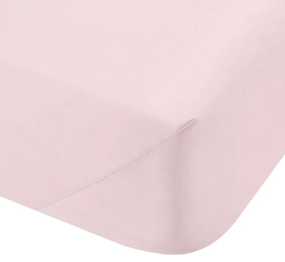 Cearceaf roz din bumbac percal cu elastic 135x190 cm Cotton Percale – Bianca