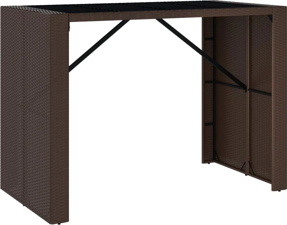 vidaXL Masă de bar cu blat din sticlă, maro, 145x80x110 cm, poliratan