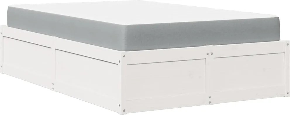 vidaXL Pat cu saltea, alb, 140x190 cm, lemn masiv pin