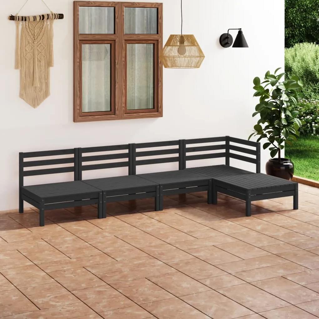 3082661 vidaXL Set mobilier de grădină, 5 piese, negru, lemn masiv de pin