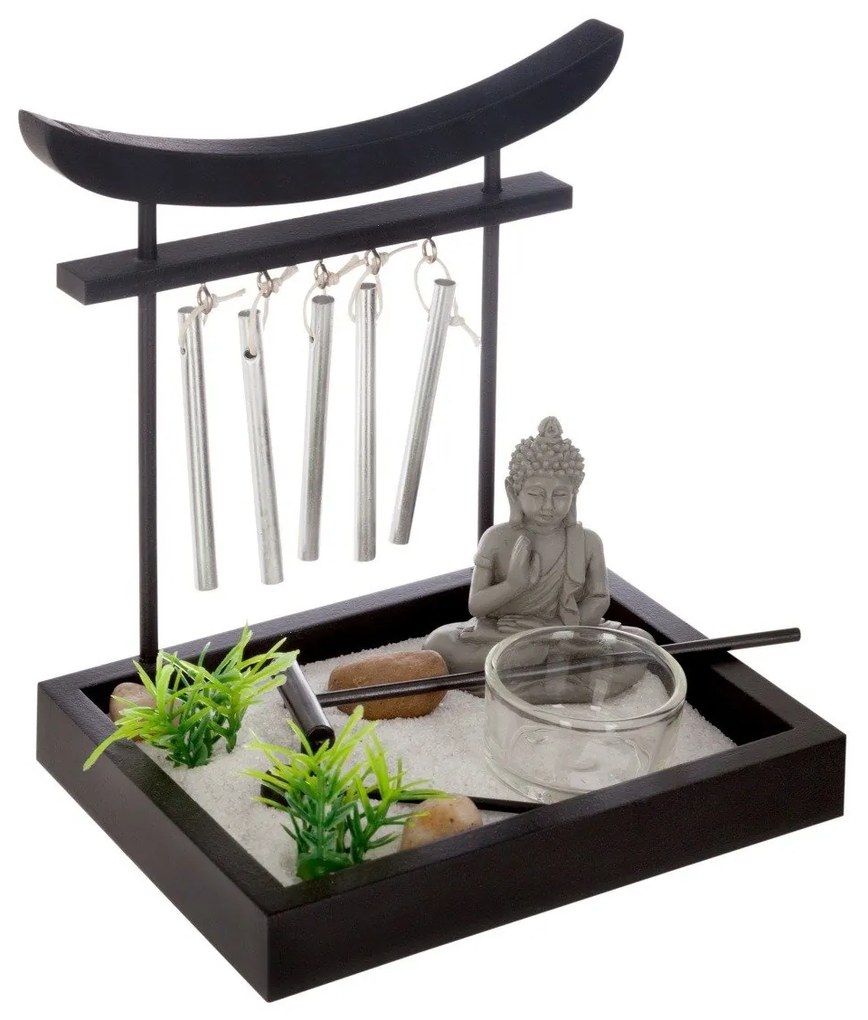 Decorat cu o figură de Buddha și clopoței ZEN GARDEN, 15 x 12 x 16,5 cm