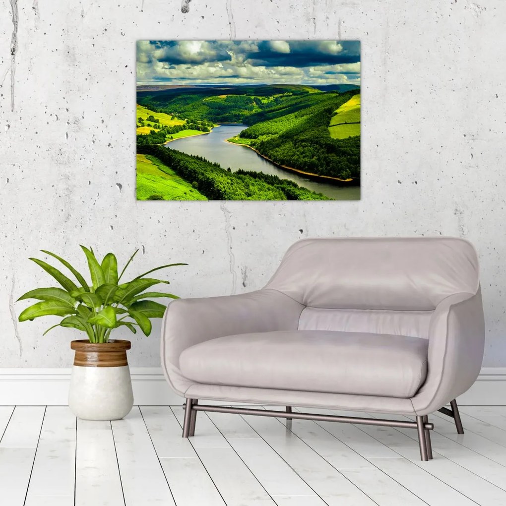 Tablou pe sticlă - Peisaj verde (70x50 cm)