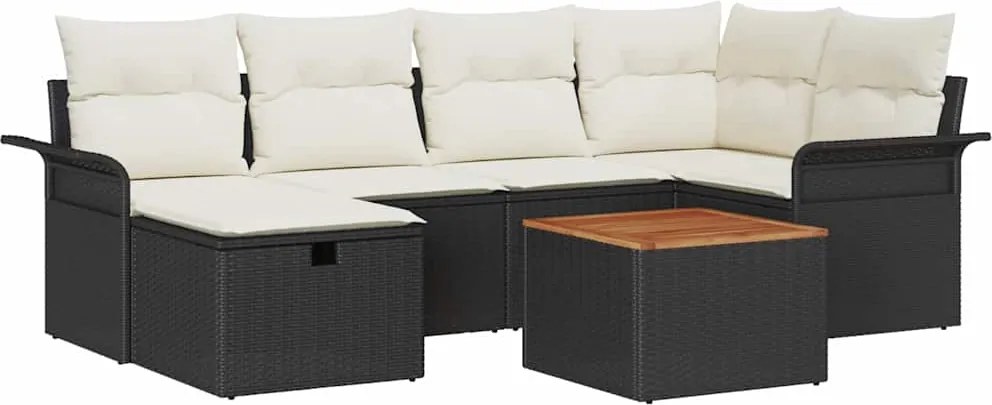 vidaXL Set de canapele pentru grădină cu pernă 7 pcs Negru poliratan