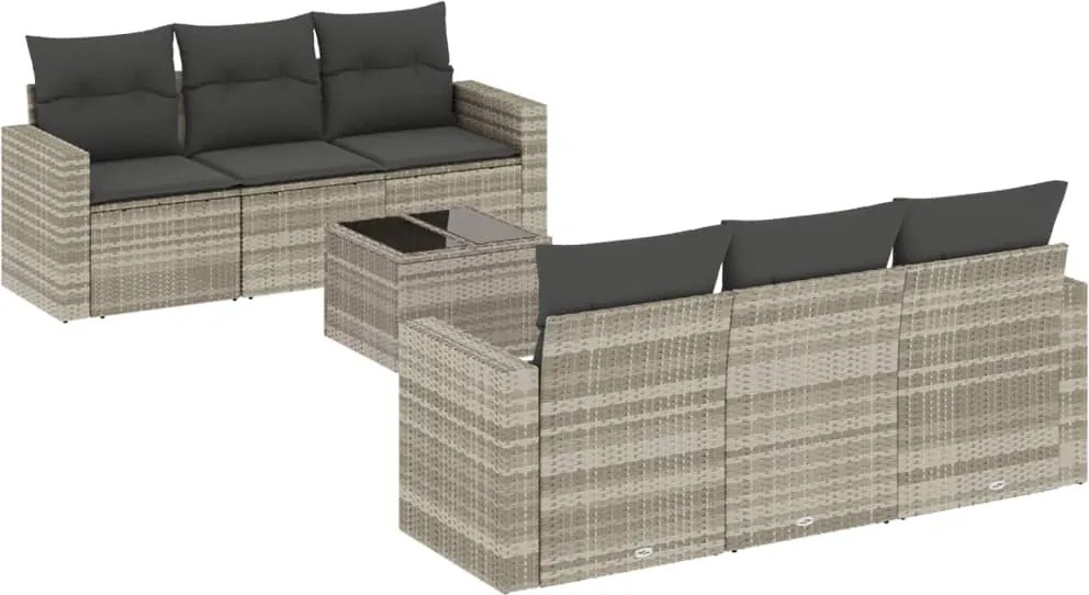 vidaXL Set canapele de grădină cu perne, 7piese gri deschis poliratan