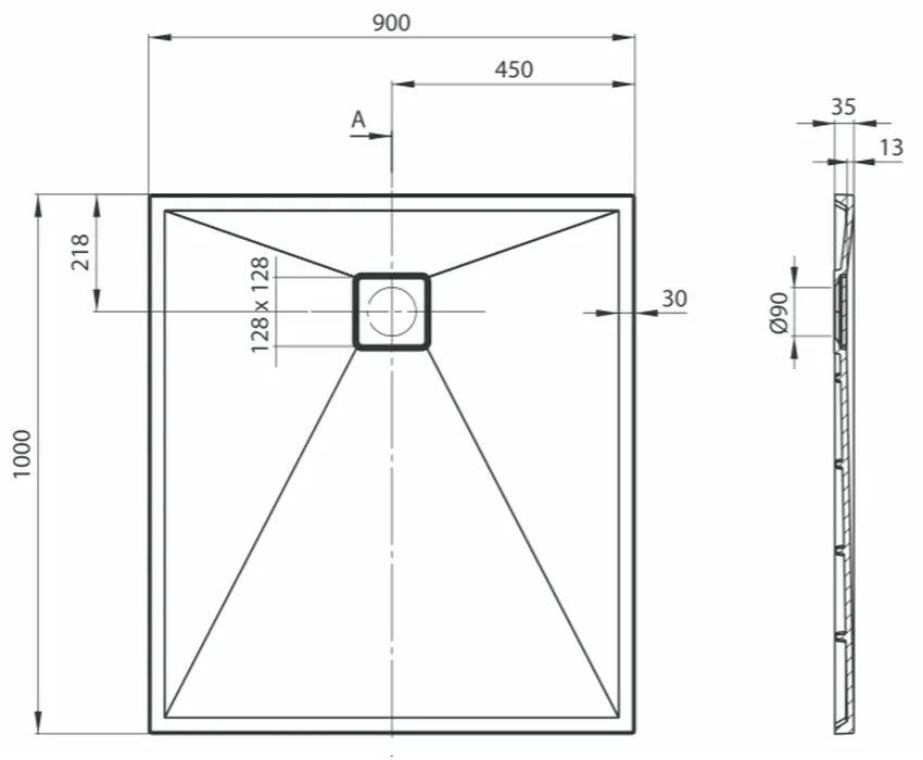 Cadita dus compozit slim antracit 100x90 cm Deante, Correo 1000x900 mm, Antracit