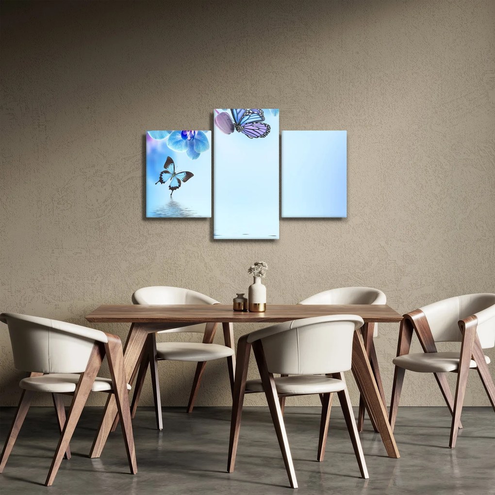 Tablou - Fluture pe flori de orhidee, albastru (90x60 cm)