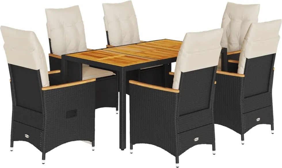 vidaXL Set mobilier de grădină cu perne, 7 piese, negru, poliratan