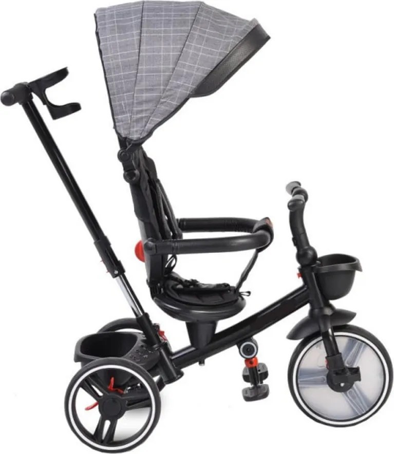 Tricicleta pliabila cu copertina NOVOKIDS™ Classico Trike , Pedale si maner pentru parinti, Scaun reversibil cu rotire 360 grade , Functie Free