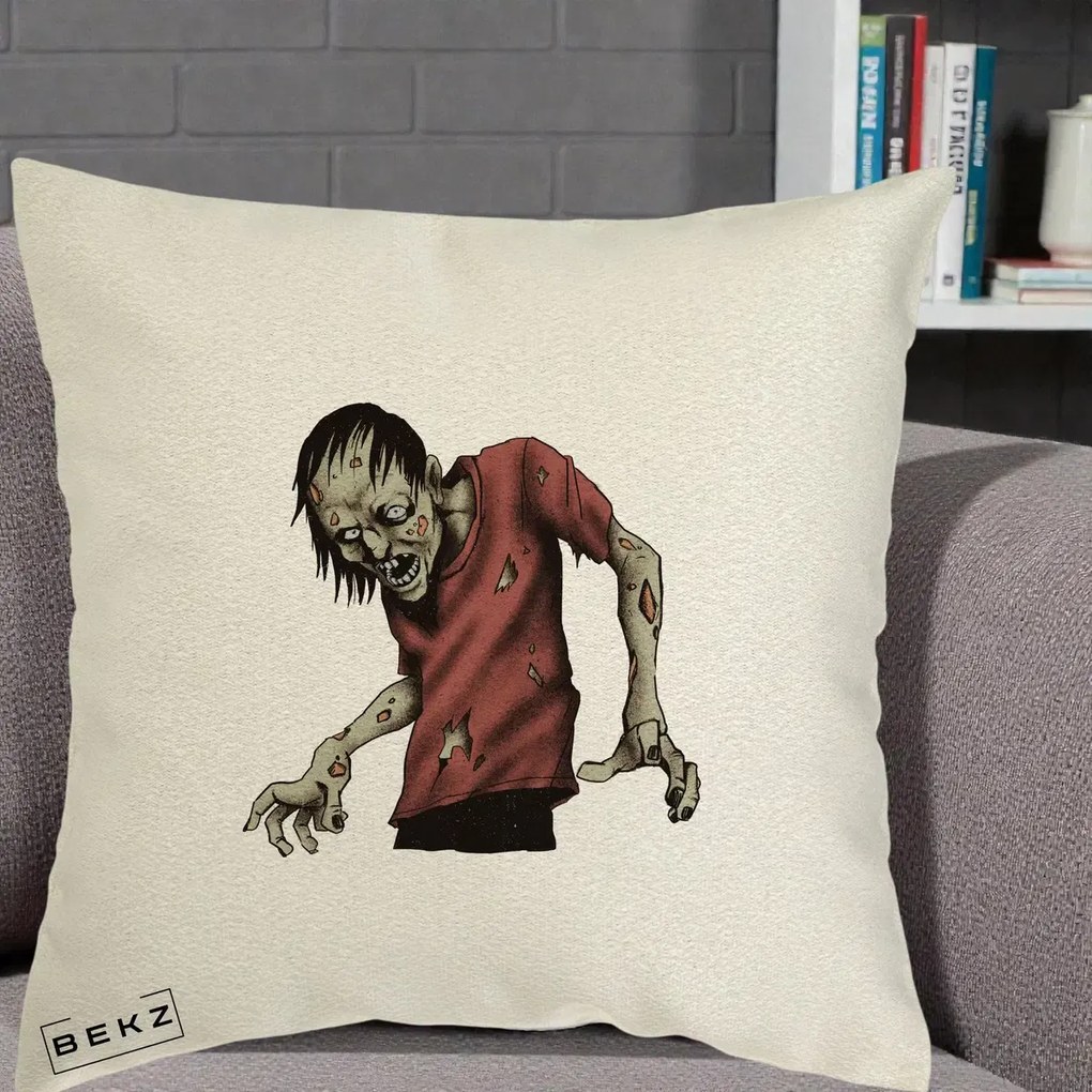 Perna Decorativa Halloween Zombie Infricosator, 40x40 cm, Ecru, Husa Detasabila, Perna Inclusa, BEKZ®