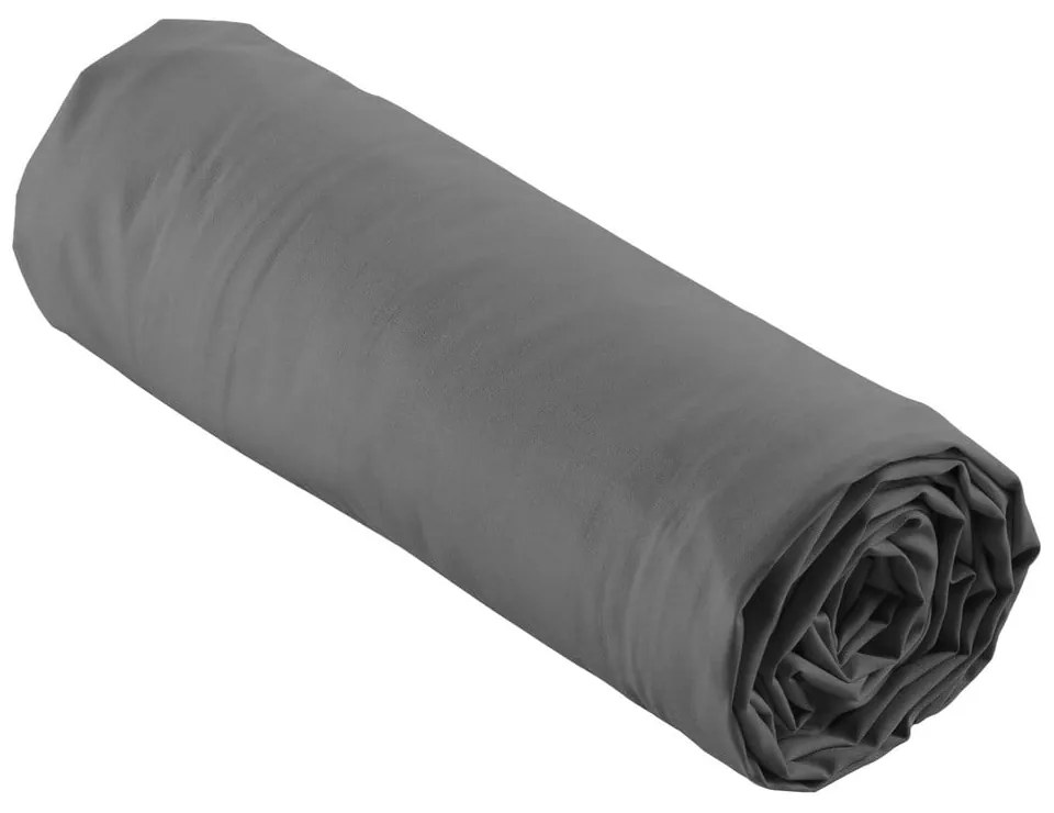 Cearceaf gri antracit din bumbac percal cu elastic 90x190 cm Percaline – douceur d'intérieur
