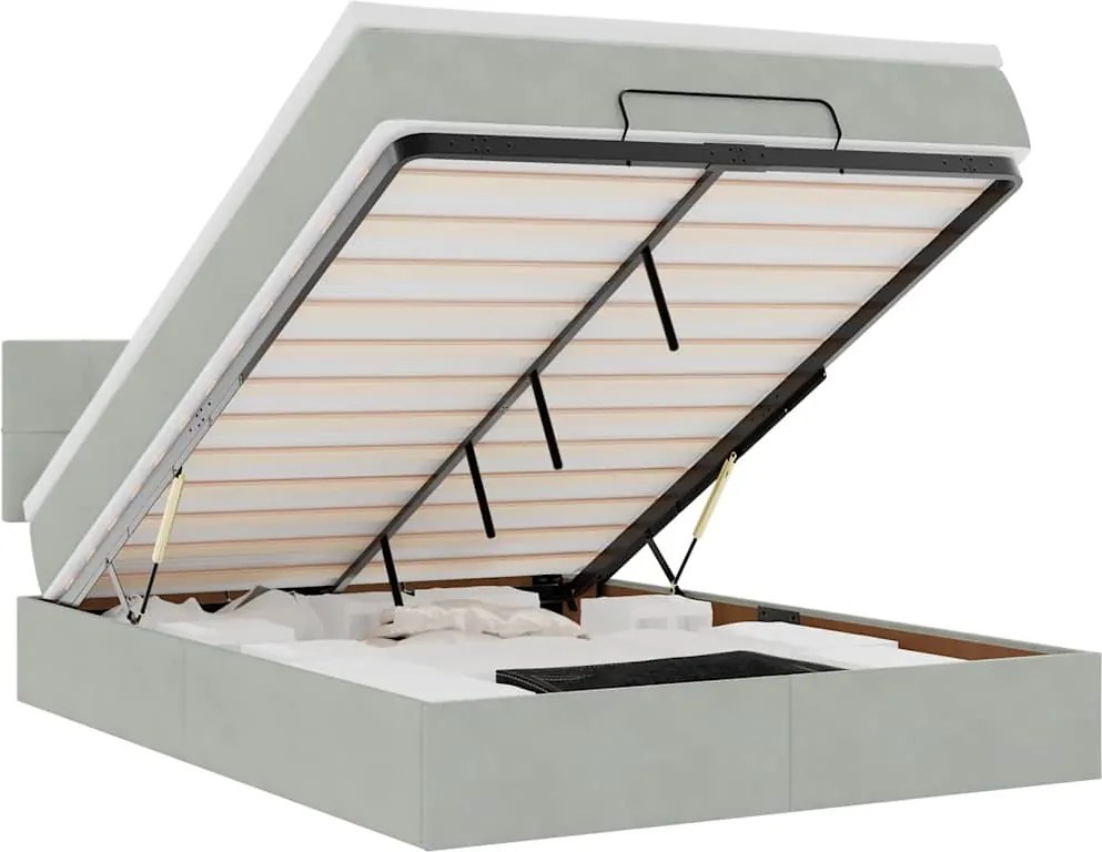 vidaXL Cadru de pat otoman cu saltea Gri deschis 140x190cm catifea
